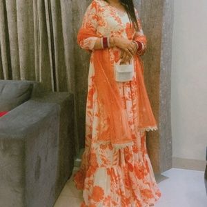 Floral orange designer anarkali